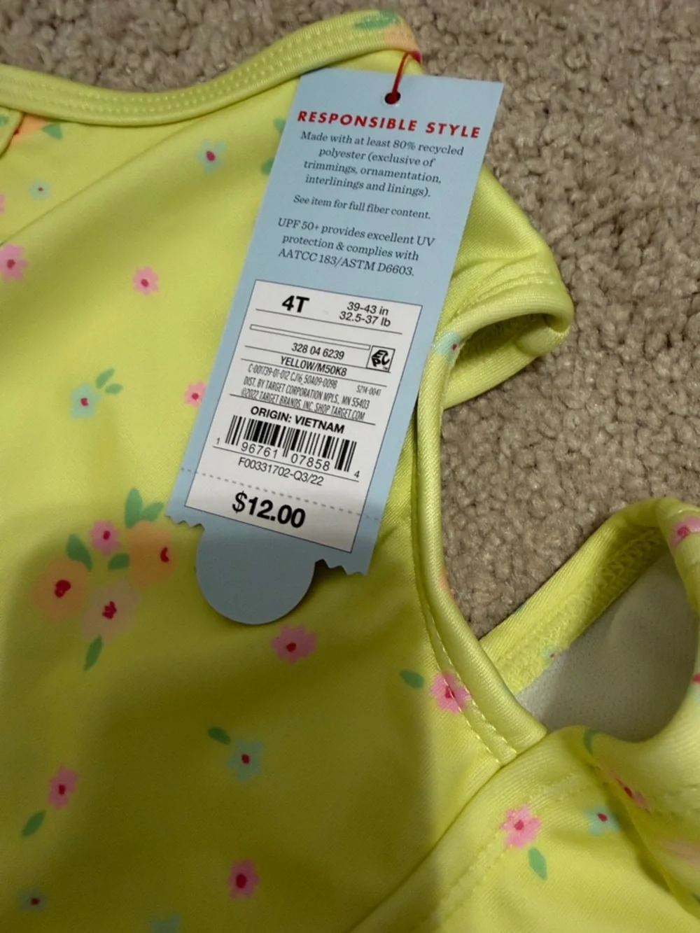Cat & Jack Yellow Floral Cutout One-Piece Swimsuit with Pink & Blue Accents